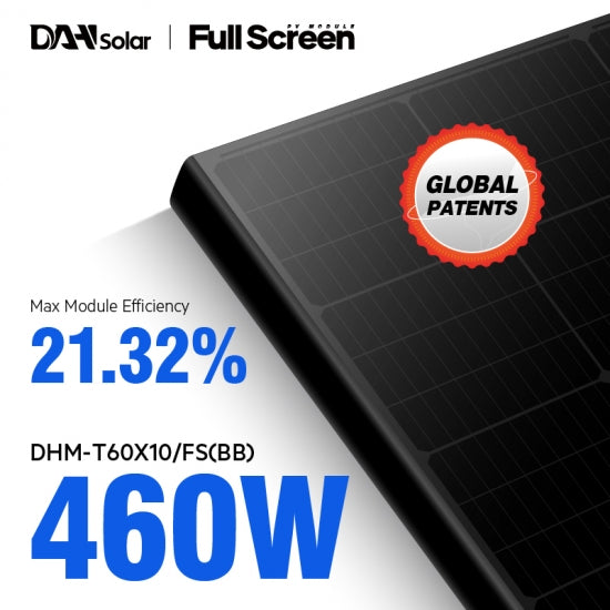 Helsvart DAH solpanel utan ram 455W FULLSCREEN